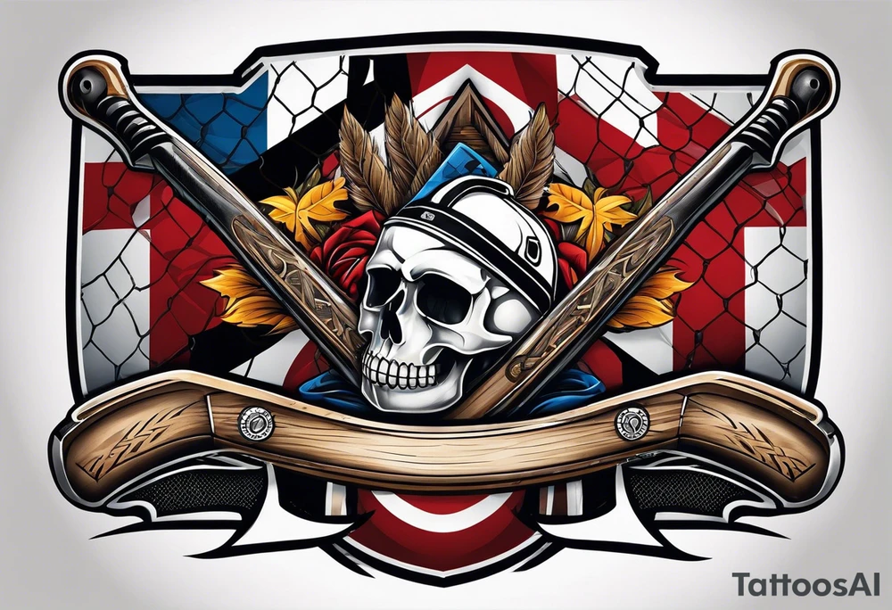 crossed hockey sticks with sports equipment tattoo idea