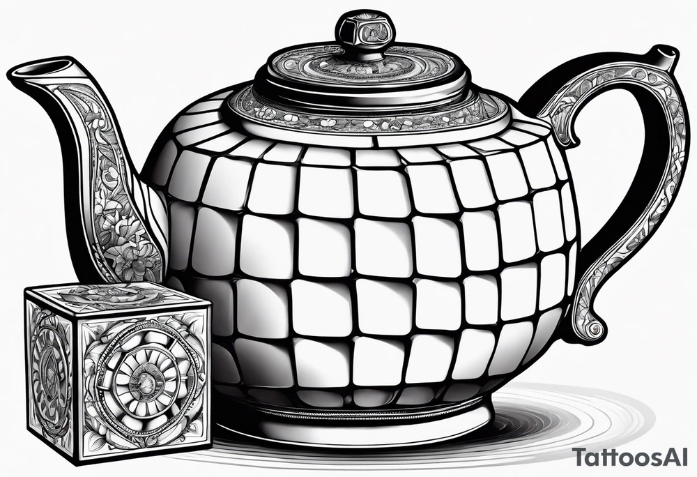 Teapot with 3-d cube tattoo idea