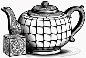 Teapot with 3-d cube tattoo idea