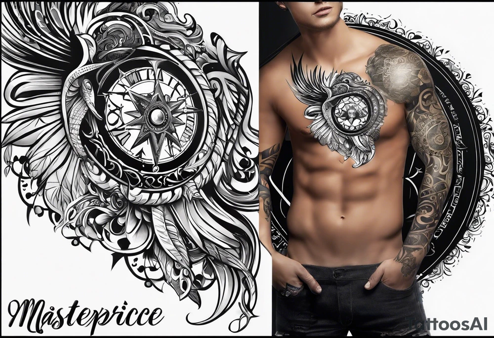 Something badass that has to do with my zodiac which is Sagittarius and my last name which is Valentine and I’m from Ohio and I’m white. This is a sleeve that has to cover up a big upper bicep piece and a forearm piece tattoo idea