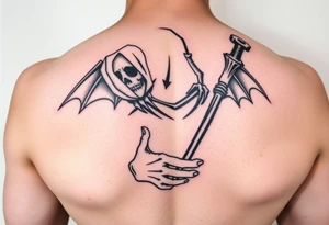Simple grim reaper looking back holding his hand out to hold tattoo idea