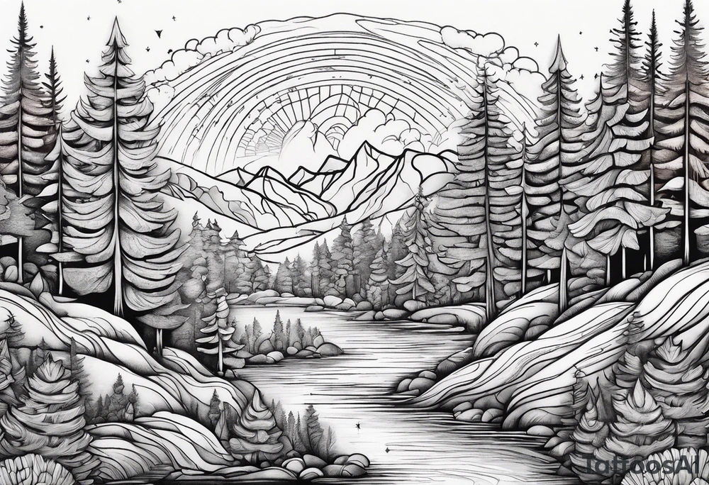 small oval shape trees mountain tattoo idea
