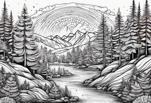 small oval shape trees mountain tattoo idea