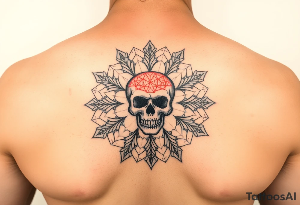 "Pepsi logo deconstructed into a sand mandala. Pixelated skull in center. Black and red ink, sacred geometry style, symmetrical." tattoo idea
