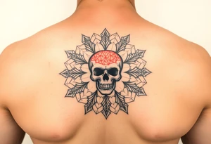 "Pepsi logo deconstructed into a sand mandala. Pixelated skull in center. Black and red ink, sacred geometry style, symmetrical." tattoo idea