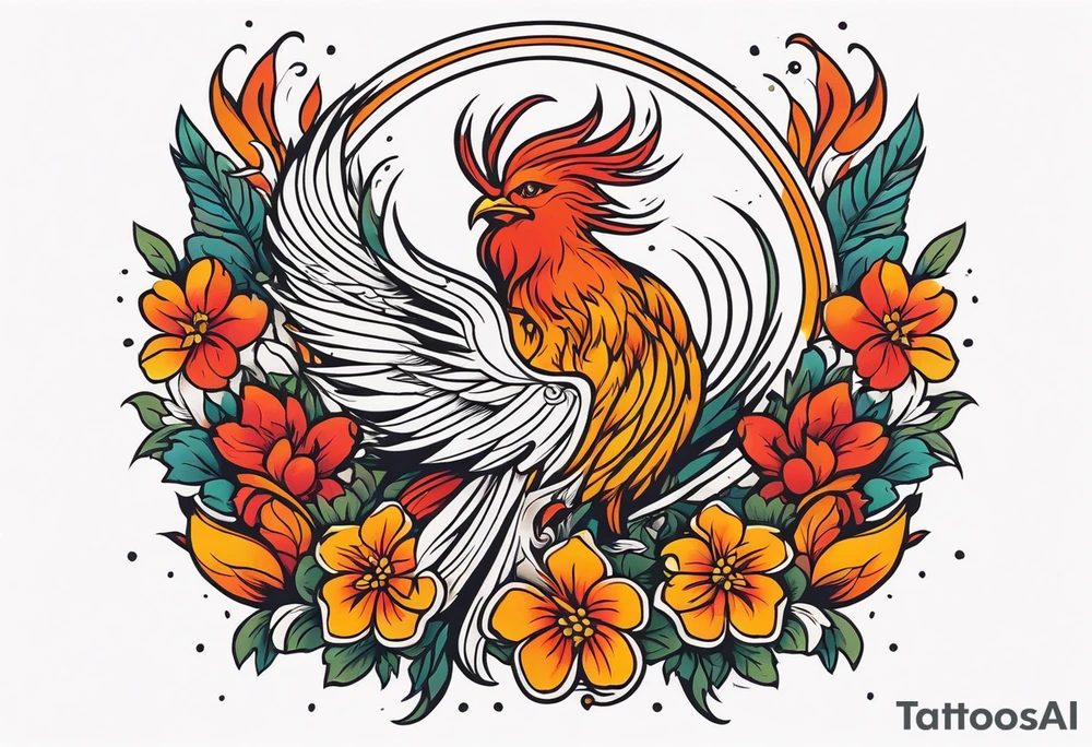 phoenix rising

old school vintage simple traditional design surrounded by vintage flowers


bold color simple tattoo idea