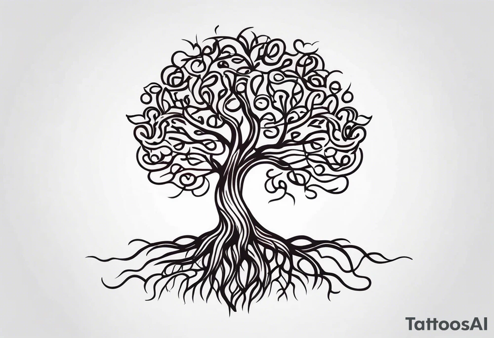 a small tree with its roots morphing into the shape of a brain tattoo idea