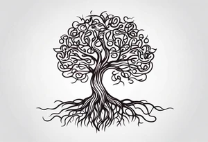 a small tree with its roots morphing into the shape of a brain tattoo idea