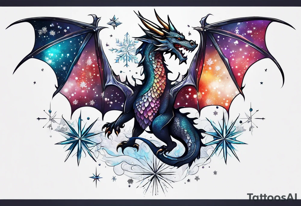 Constellation, dragon, snowflake tattoo idea