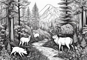 Forest with trees and animals roaming tattoo idea
