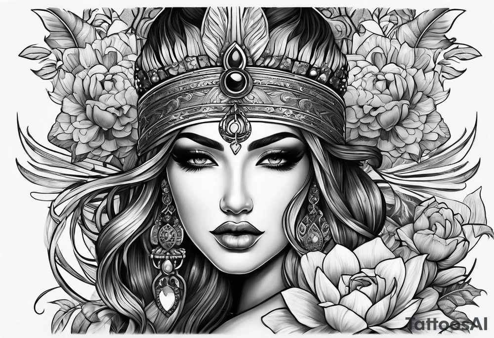 Blind folded goddess with libra and dagger tattoo idea