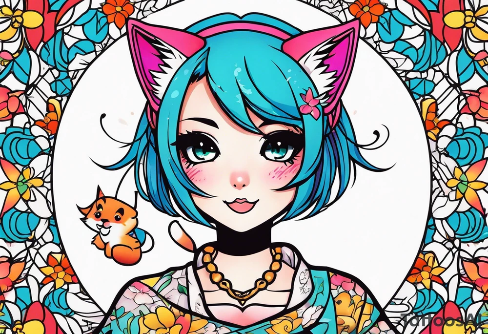 half sleeve tattoo anime neko girl tattoo idea