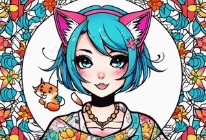 half sleeve tattoo anime neko girl tattoo idea
