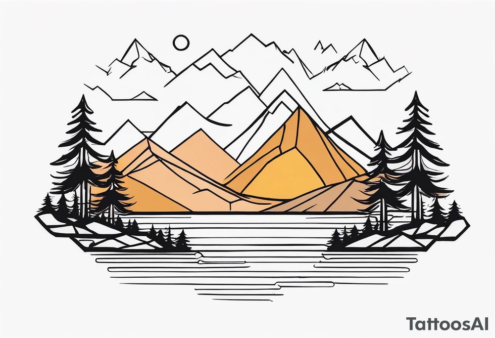 Geometric mountains trees roots tattoo idea
