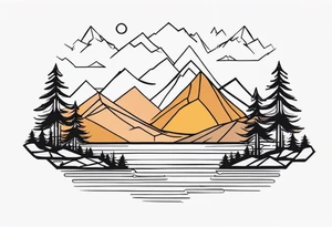 Geometric mountains trees roots tattoo idea