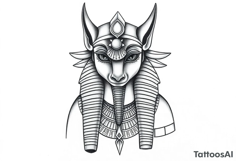 Tatuagem egípcia feminina detalhada, representando odeus Horus na sua forma animal, com adornos e simbolos tradicionais egípicios, a figura está em posição frontal, com detalhes hieroglíficos sutis ao redor, integrados harmonicamente. Fundo minimalista, inspirado em papiro antigo, com tons terrosos suaves. Estilo artístico com traços finos, sombra leve para destacar volume, ideal para a parte frontal da canela, transmitindo elegância e misticismo. tattoo idea