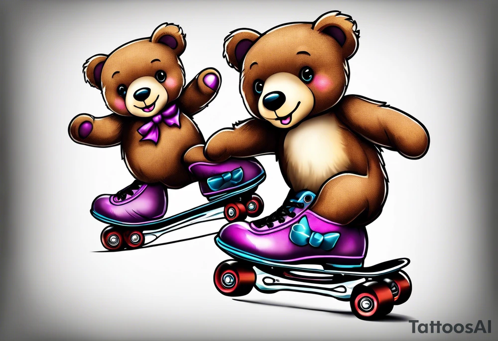 Teddy bears roller skating tattoo idea