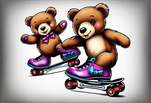 Teddy bears roller skating tattoo idea