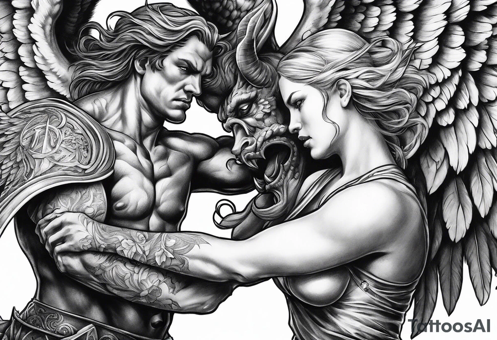 Angel fighting a demon tattoo idea