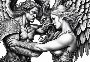 Angel fighting a demon tattoo idea