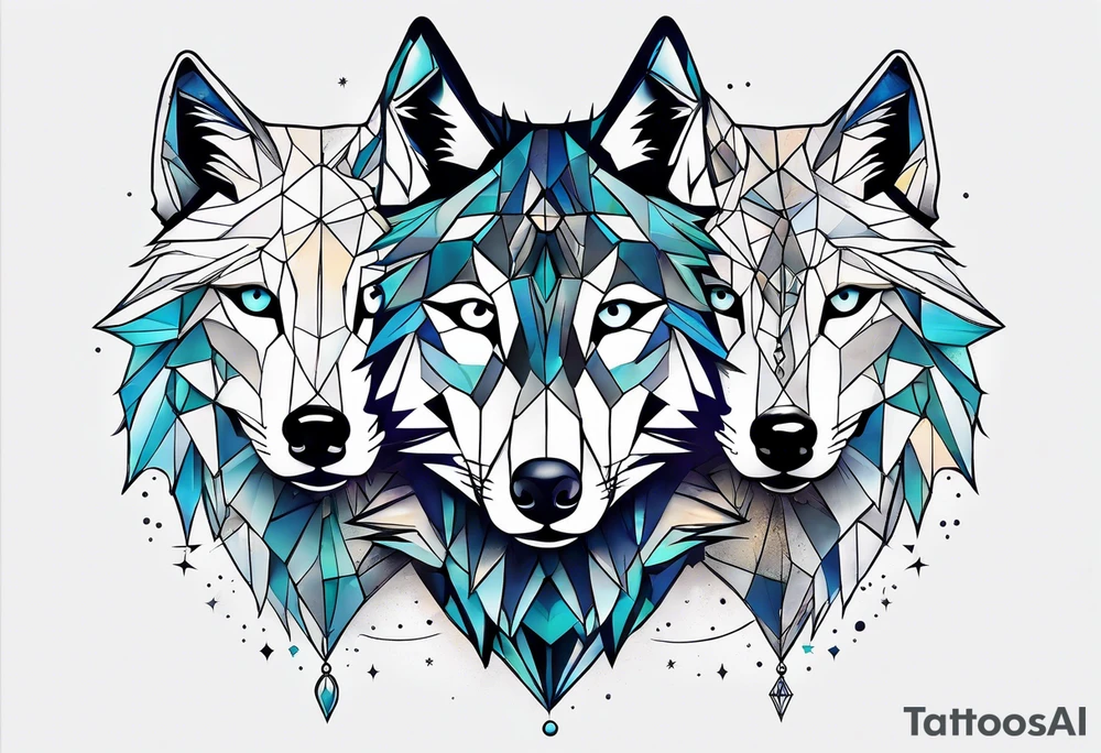 Constellation, two animal wolf, géométric tattoo idea