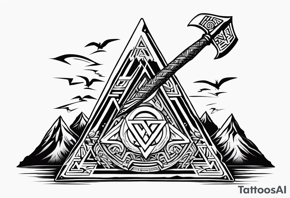 Valhalla 
 sword axe valknut tattoo idea