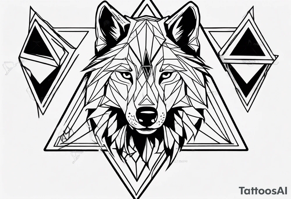 wolf head with triangle in the background tattoo idea