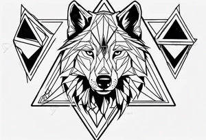 wolf head with triangle in the background tattoo idea