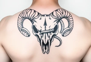 Ram skull with snake coming through eye tattoo idea