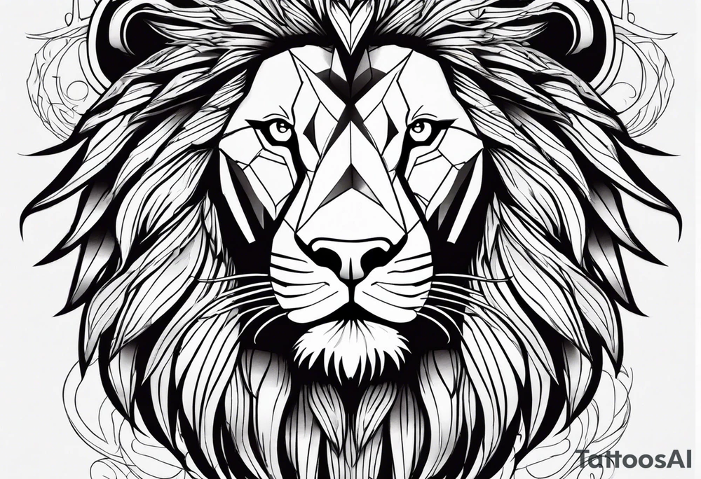 The Face of marcus aurelius with the lower left half missing. He is looking slightly away at 25 degrees. Geometric symbols framing the background. The background has small color splashes of red and purple. tattoo idea