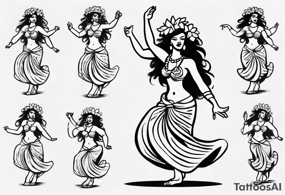 Old School Tattoo Style, Hula Girl dancing, full body, white background --no skin tattoo idea