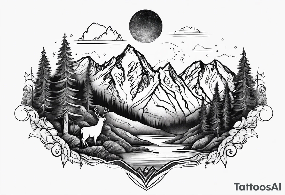 Mountains, animals, concept tattoo idea