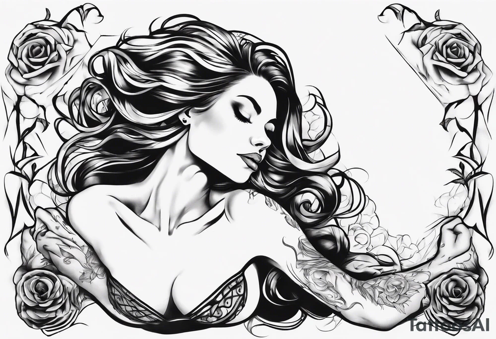 woman laying with her back facing the front and her hair flowing tattoo idea