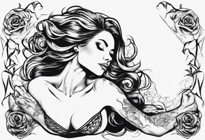 woman laying with her back facing the front and her hair flowing tattoo idea