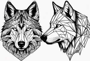 Une tête loup réaliste énervé avec la moitié de sa tête droite en squelette tattoo idea