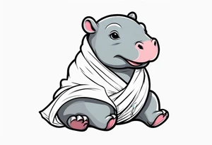 Baby hippopotamus wrapped in a swaddle and holding a knife tattoo idea