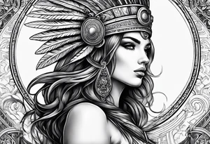 gift of life, woman wearing  greek god headdress tattoo idea