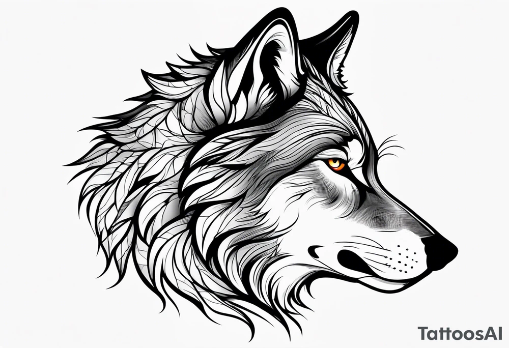 right side profile of a wolf face tattoo idea