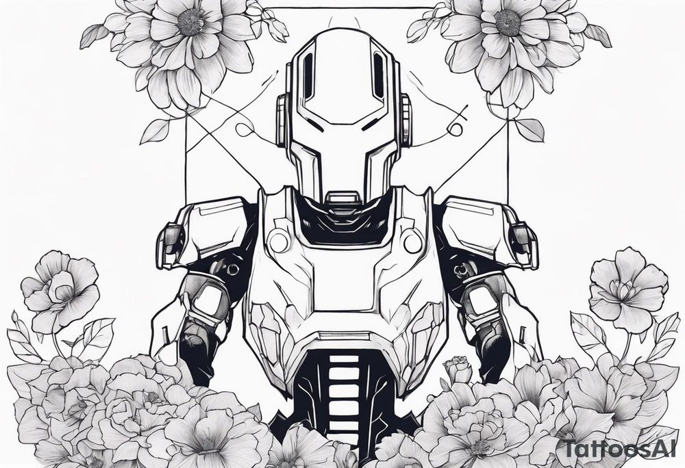 Ghost dressed like a robot, surrounded by flowers, tattoo idea Ghost dressed like a robot, surrounded by flowers, tattoo idea