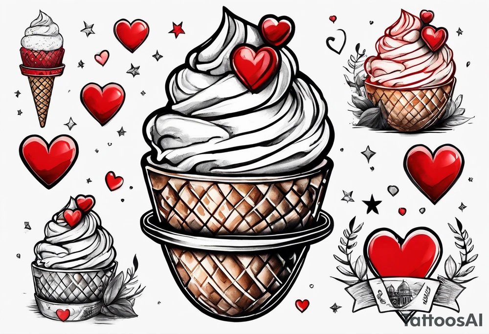 small ice cream cone with small red heart on it somewhere while representing Paris tattoo idea