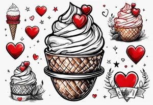 small ice cream cone with small red heart on it somewhere while representing Paris tattoo idea