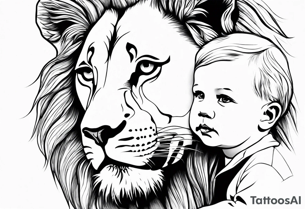 Moitié visage lion avec son bebe tattoo idea