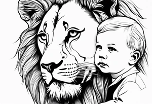 Moitié visage lion avec son bebe tattoo idea