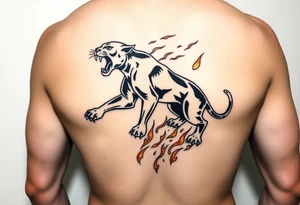 magnificent panther rising from golden flames with trailing embers tattoo idea