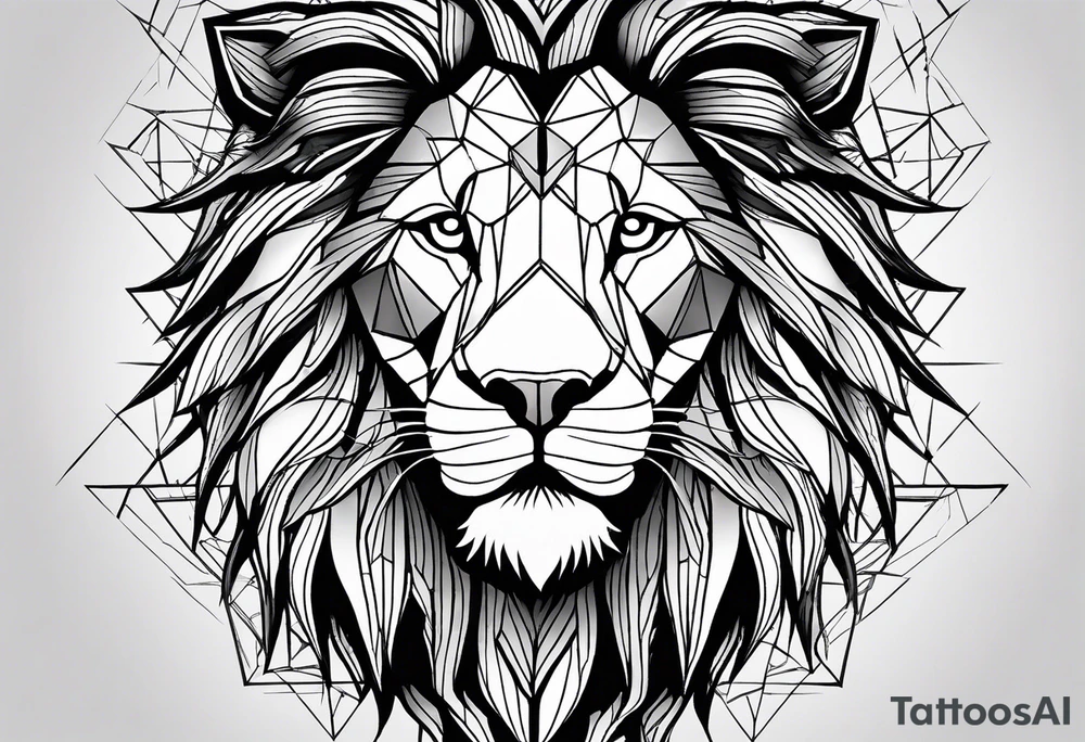 Constructing the lion’s face from geometric shapes, lines, and angles, offering a sleek and contemporary take on the traditional lion image. tattoo idea