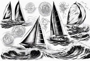 Sailing Catamaran in Rough weather and waves tattoo idea
