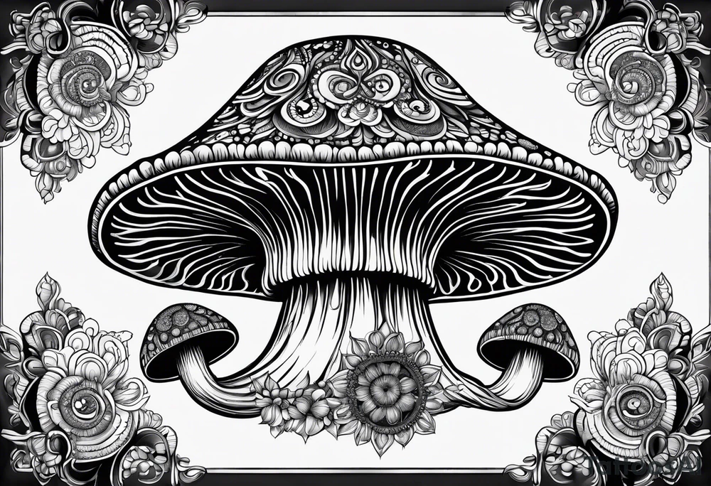 Shaggy cap mushroom dripping ink off cap mandala henna black tattoo design tattoo idea
