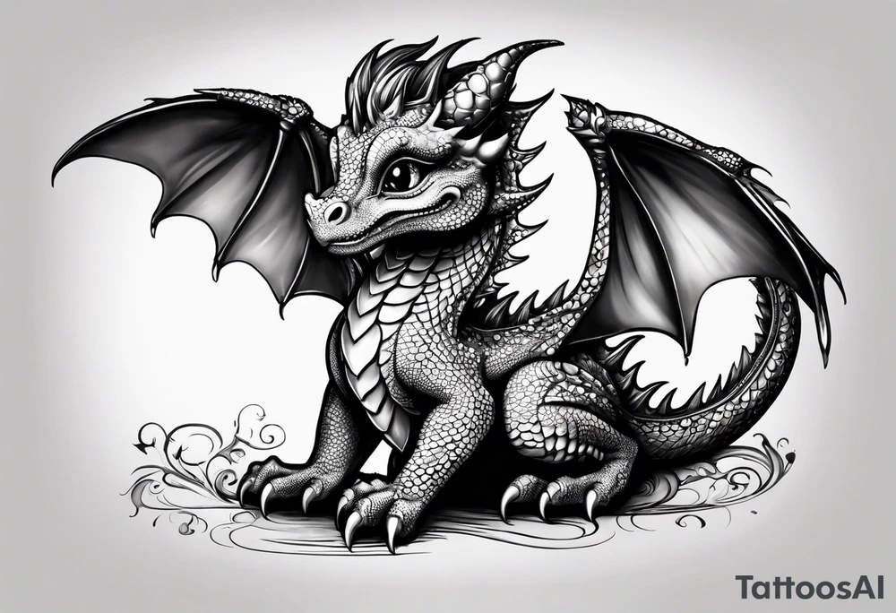 baby dragon with guitar tattoo idea