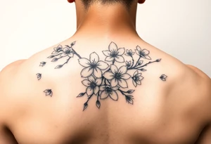 delicate cherry blossoms swirling in spring breeze with petals tattoo idea