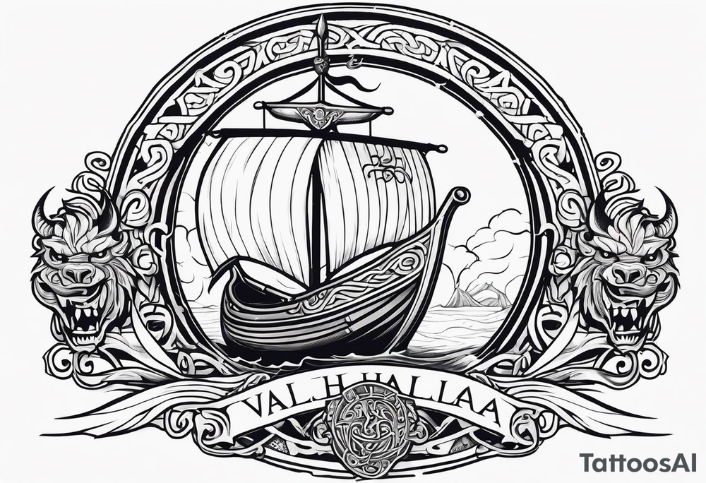 Valhalla sword shield viking ship dragon head tattoo idea Valhalla sword shield viking ship dragon head tattoo idea